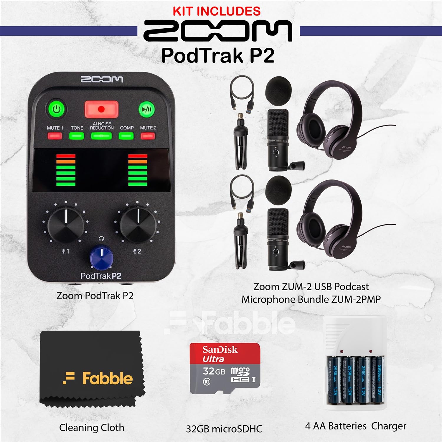 Amazon.com: Zoom PodTrak P2 Bundle with 2 ZUM-2 Mics, 2 ZHP-2